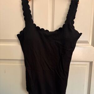 Adorable scalloped edge black one piece swimsuit